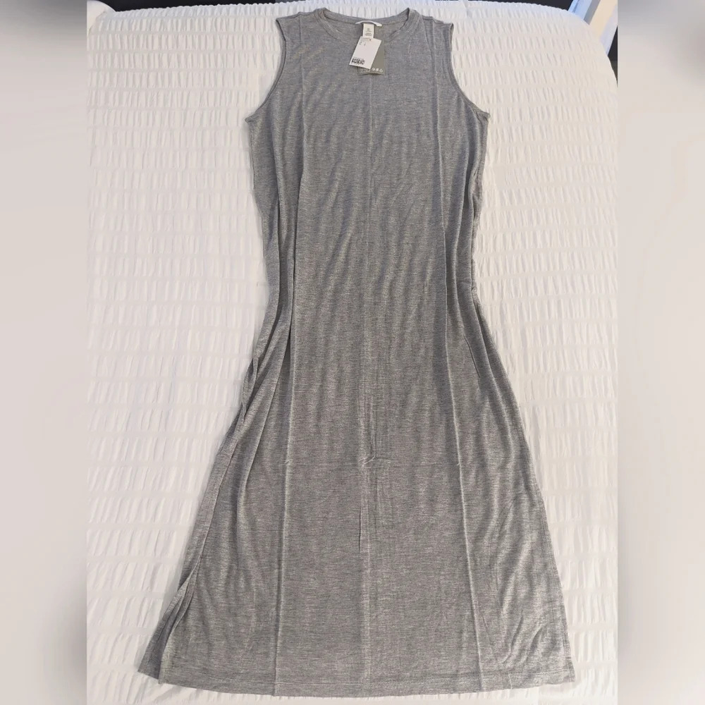 H&M Grey Melange Sleeveless Casual Midi Dress Size Large